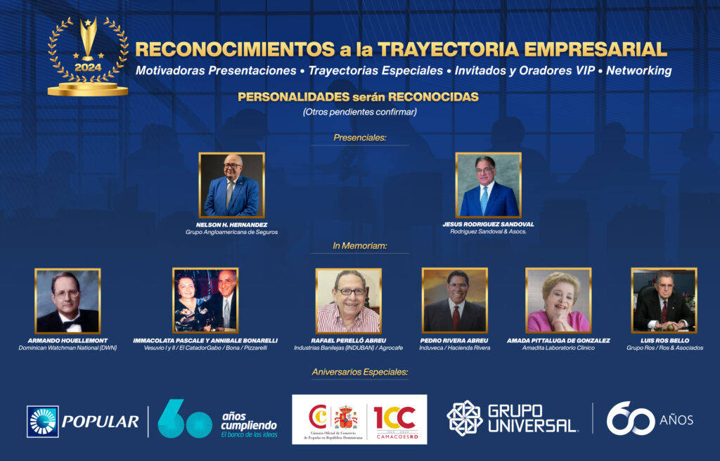 “Reconocimientos a la Trayectoria Empresarial 2024” serán otorgados martes 16 en Salón AIRD por organizaciones nacionales y del exterior a destacados empresarios